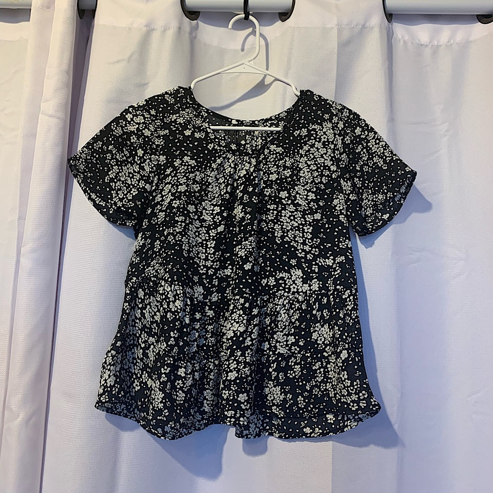 TJ MAXX Black Top with White Floral